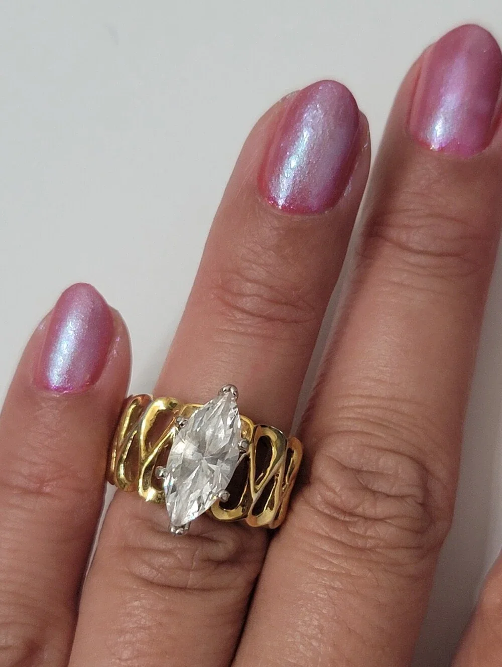 Vintage Ring Marquise Cut Clear Cz With 18k Gold Electroplated Band - Size  5.75
